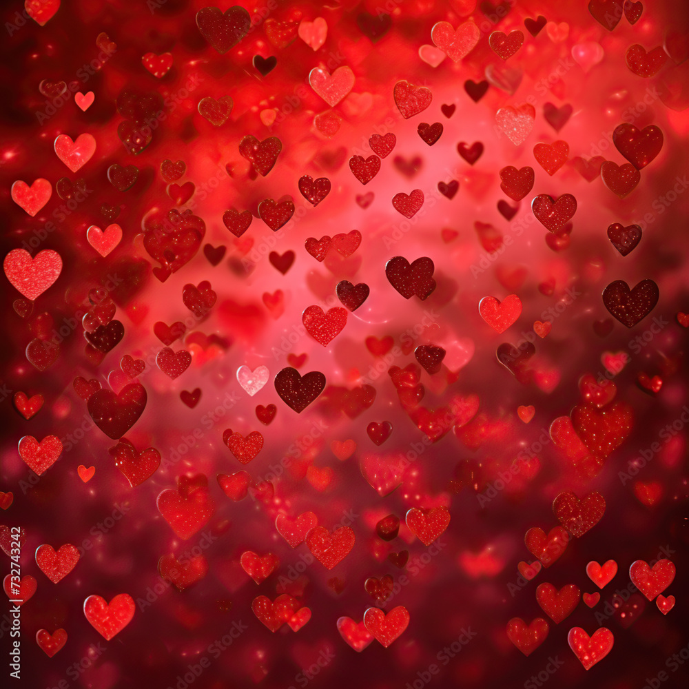 bright red background for Valentine's Day or wedding with hearts and highlights