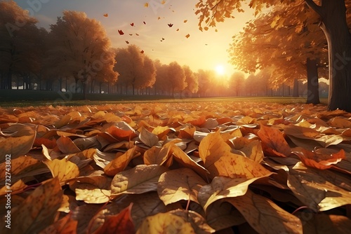 Beautiful autumn landscape with. Colorful foliage in the park. Falling leaves natural background
