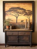Majestic African Savannas Dawn Painting - Early Safari: Rustic Wall Decor