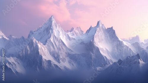 Panoramic view of a mountain range with peaks in monochrome. Foggy and overcast. Illustration for cover, card, postcard, interior design, banner, poster, brochure or presentation. © Login
