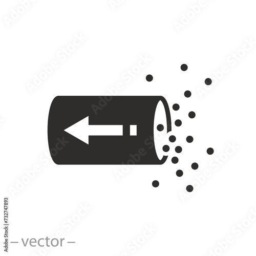 vacuum suck icon, suction process, sucking hose, flat symbol on white background - vector illustration