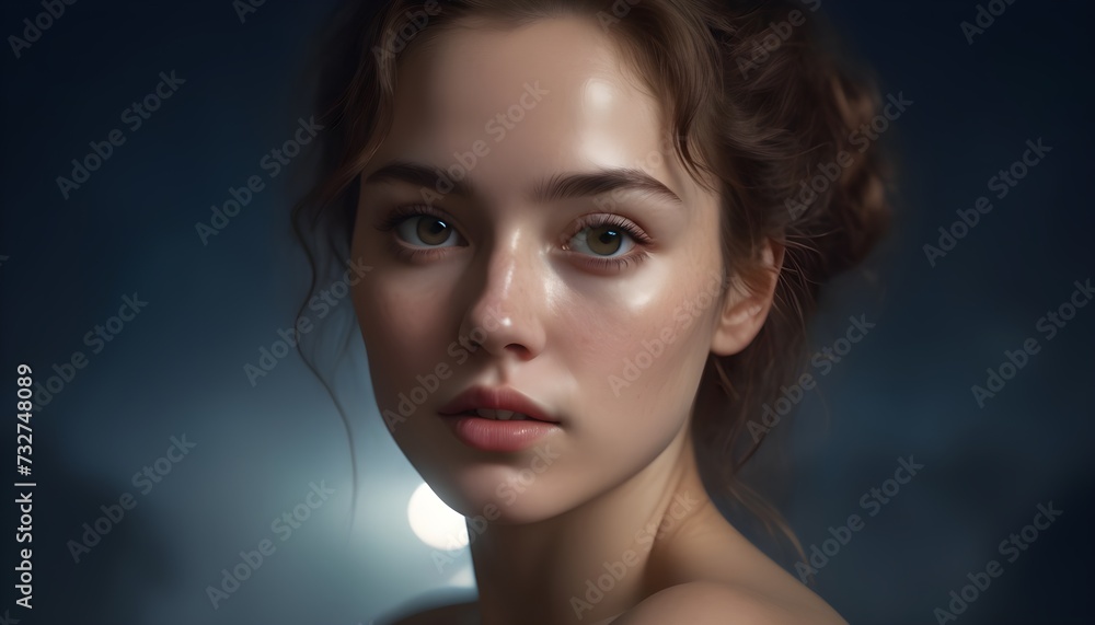 Fototapeta premium woman, beauty, face, model, glamour, make-up, close-up, skin, people, closeup, person, lips, eyes, hair, fashion, profile, makeup, business, lady, looking, brunette
