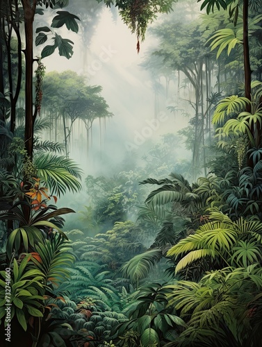 Misty Rainforest Jungle Canopy - Inspiring Tropical Scenic Wall Art