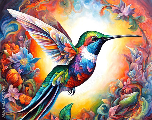 Psychedelic Ayahuasca Dream, Amazon and Rain forest, Hummingbird