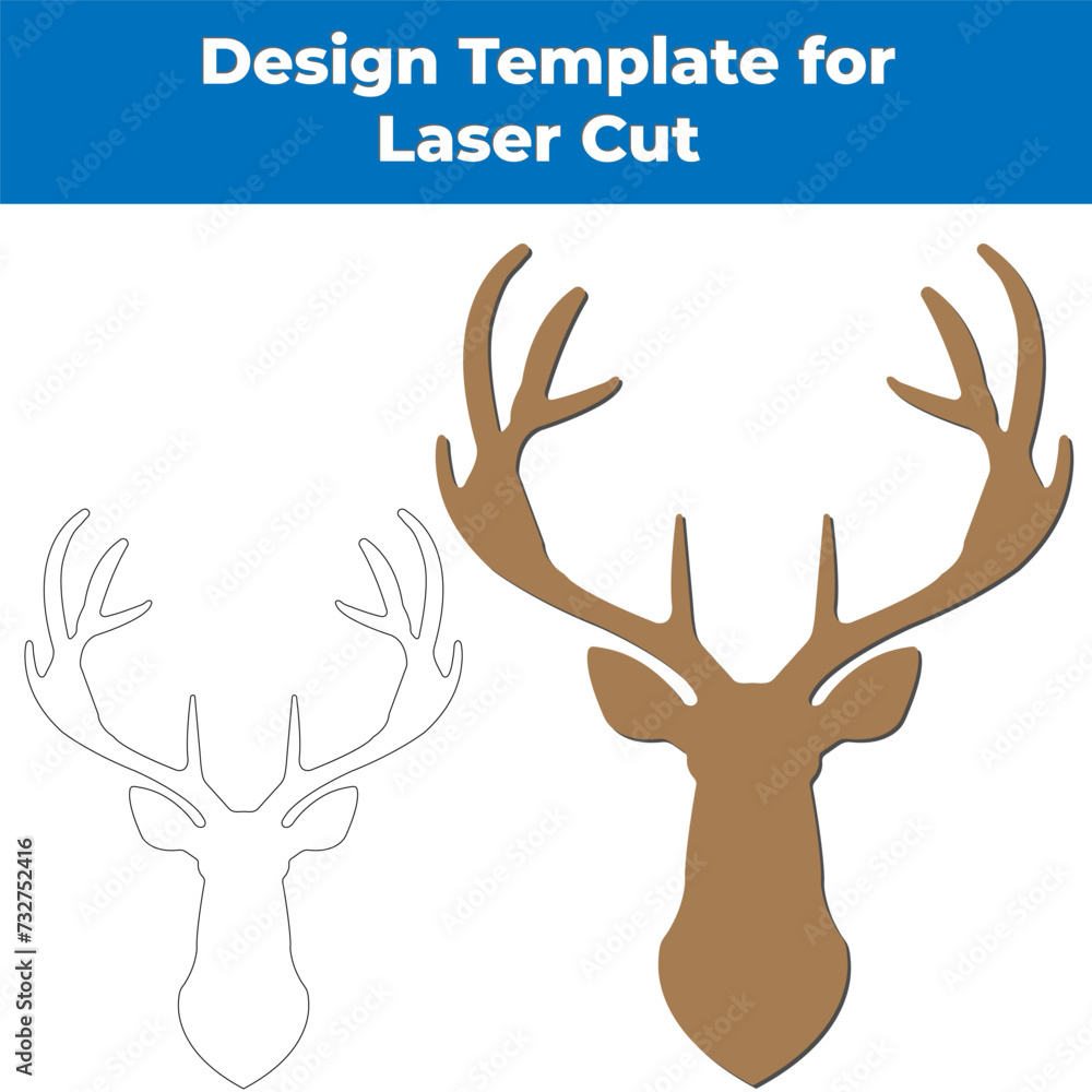 wooden deer laser cut design element in vector EPS