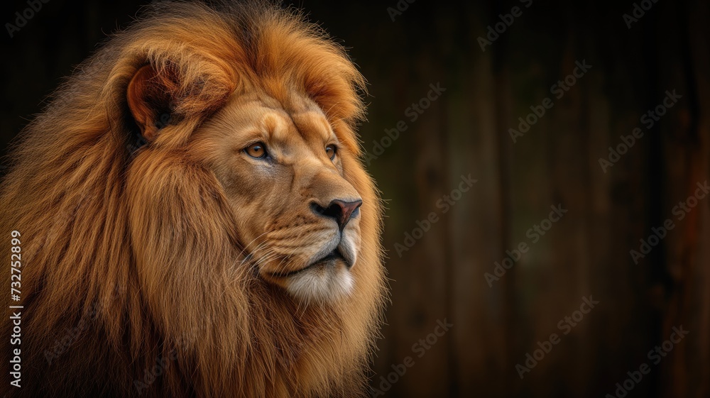 Close-up portrait of a majestic lion with a focused expression