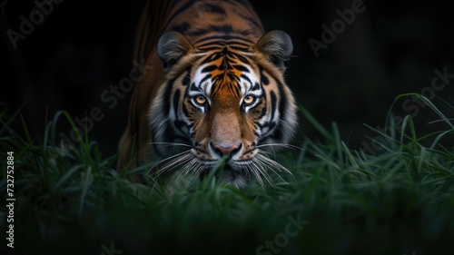 An intense tiger ready to pounce, concealed by shadows © Artyom
