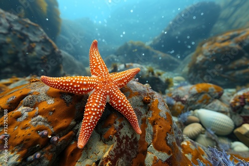 Orange sea star in clean underwater ocean © Alina