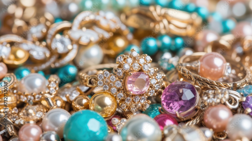 Diverse elegant jewelry assortment, vivid sparkle Diverse elegant jewelry assortment, vivid sparkle