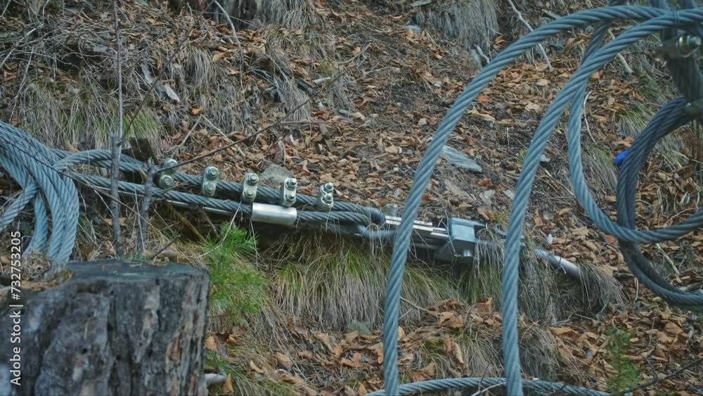 Vidéo Stock Rockslide Prevention Rockfall Safety Netting Supported by ...