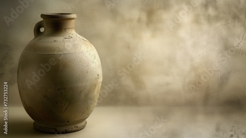 A solitary ancient vase against a cracked earthy backdrop