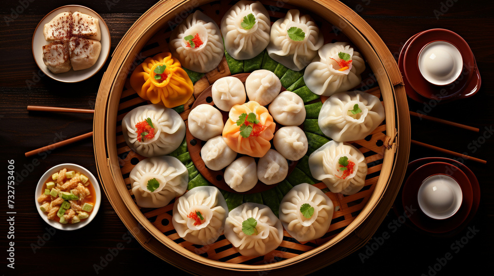 A platter of dim sum, featuring an assortment of steamed dumplings and buns, showcasing the diversity of flavors in Chinese cuisine.