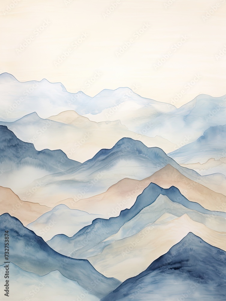 Muted Watercolor Ocean Wall Decor - Majestic Mountain Ranges