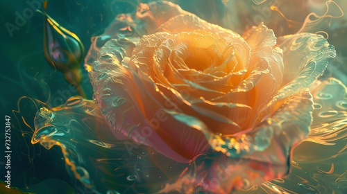 Ethereal rose blooming with vibrant swirls of light