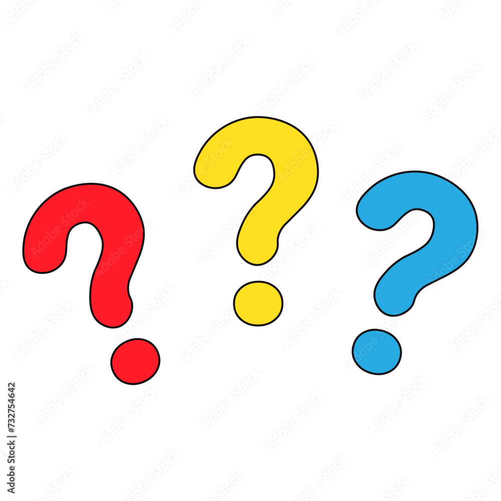 three question mark / cartoon vector and illustration, hand drawn style, isolated on white background. three question mark / cartoon vector and illustration, hand drawn style, isolated on white background.