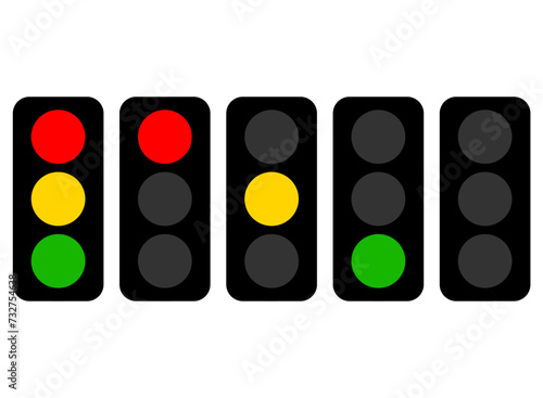 Traffic light, traffic light sequence vector. Red, yellow, green lights - Go, wait, stop.