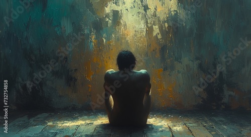 A solitary figure contemplates the power of expression through the vibrant strokes of a painted canvas
