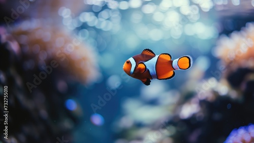 An orange clownfish peeks out from the shelter of an anemone, a classic image of symbiosis in the vibrant underwater world
