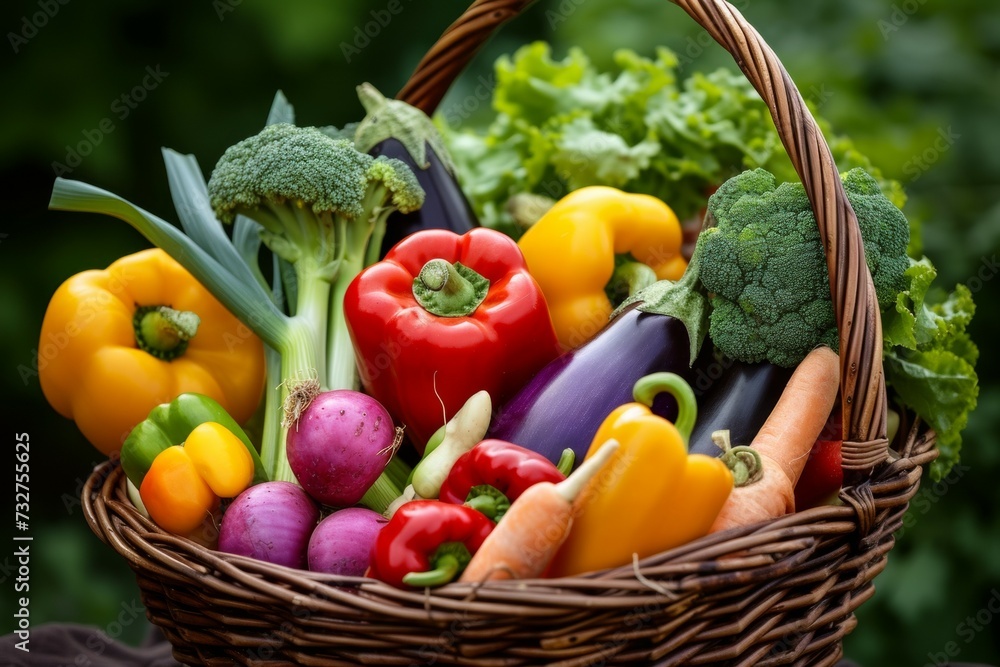 Harvest in a basket. Background with selective focus and copy space Harvest in a basket. Background with selective focus and copy space
