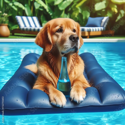 Golden Retriever Relaxing on Pool Float