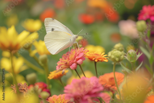 Butterfly on a spring flower. Background with selective focus and copy space