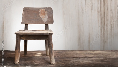 dirty old wooden chair on white