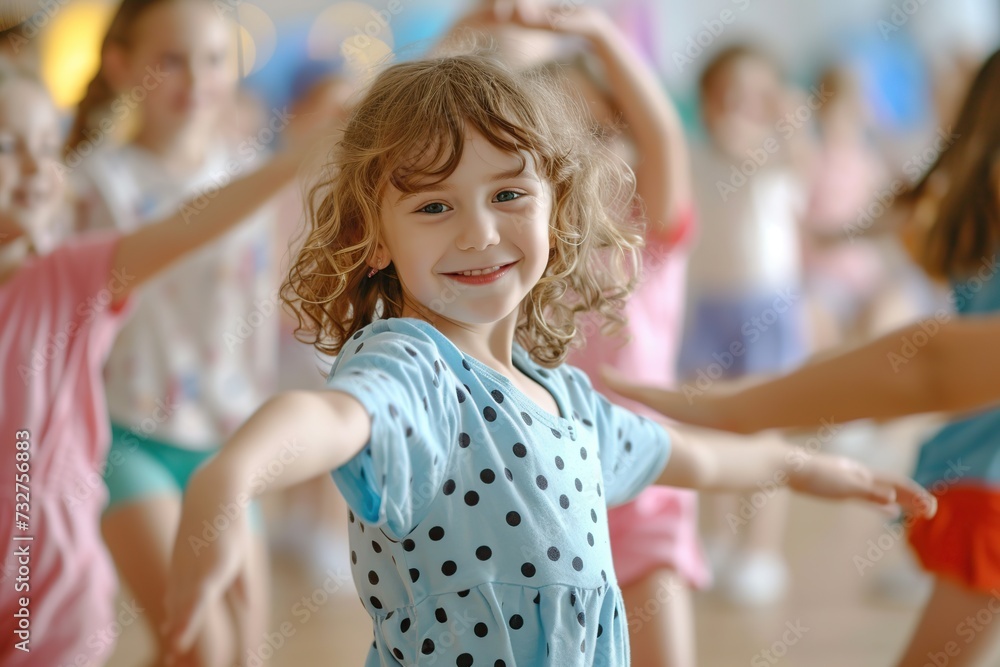 Happy children in stylish clothes dancing in choreography class Happy children in stylish clothes dancing in choreography class