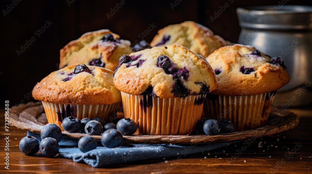 illustration of blueberry muffins on a plate
