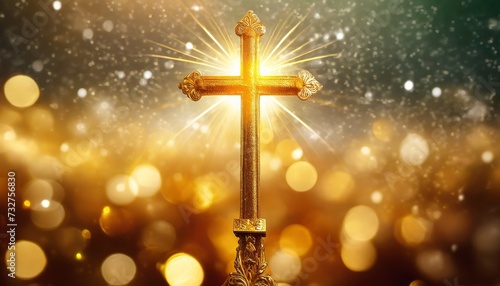 gold cross on background for christmas or easter jesus christ holiday concept