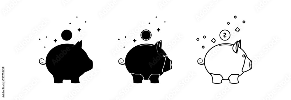 Piggy bank icon with falling gold coin. The concept of saving, saving or hoarding. Piggy bank icon with falling gold coin. The concept of saving, saving or hoarding.