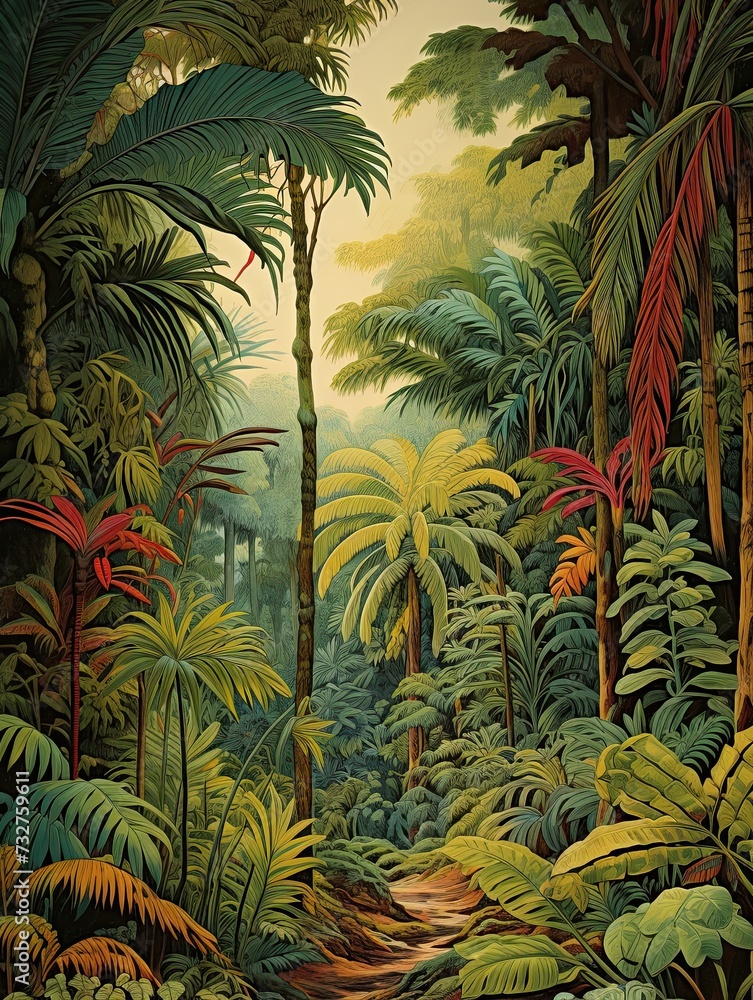 Vintage Tropical Print: Rainforest Canopies Art, Jungle Scenic Excellence