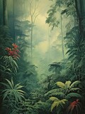 Misty Rainforest Canopy Print � Vintage Jungle Artwork