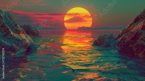 Sunset over the sea and coast  ai generative