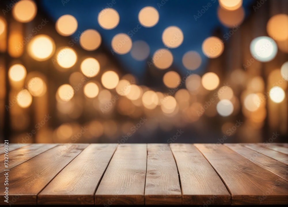 Empty Wooden Table Against Stunning Bokeh Background Empty Wooden Table Against Stunning Bokeh Background