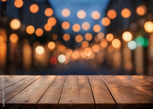 Empty Wooden Table Against Stunning Bokeh Background