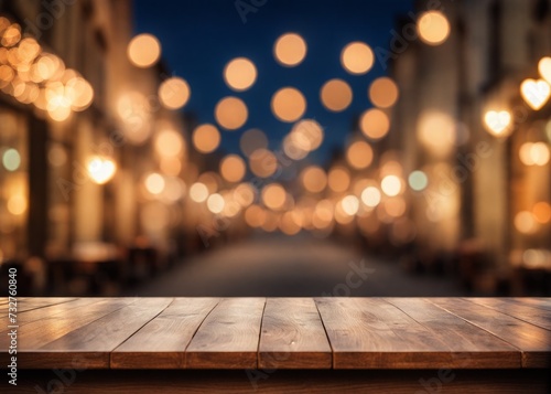 Empty Wooden Table Against Stunning Bokeh Background