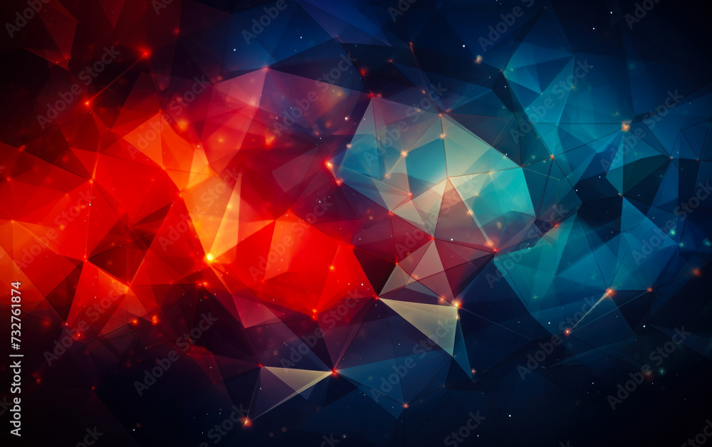 Abstract geometric background with a dynamic red and blue polygonal structure, symbolizing network connectivity, digital transformation, and complex systems Abstract geometric background with a dynamic red and blue polygonal structure, symbolizing network connectivity, digital transformation, and complex systems