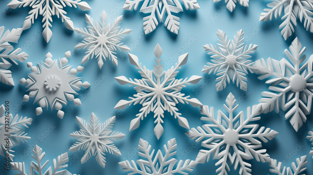 White Carved Snowflakes on a Blue Background White Carved Snowflakes on a Blue Background