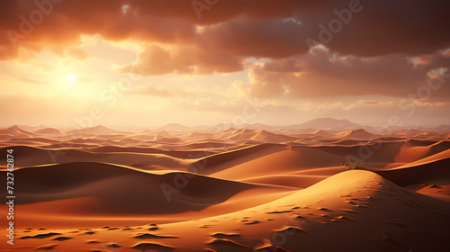 Sand dunes in desert landscape, 3d rendering of beautiful desert