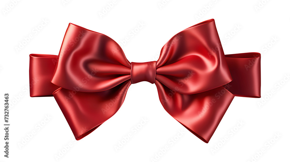 Decorative red bow with ribbon isolated on transparent png background