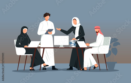 Young Man and Women in Business Meeting at IT Office - Stock Illustration