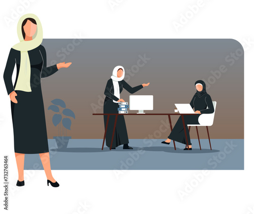 ESG Compliance - MENA Region Women in IT Office - Stock Illustration