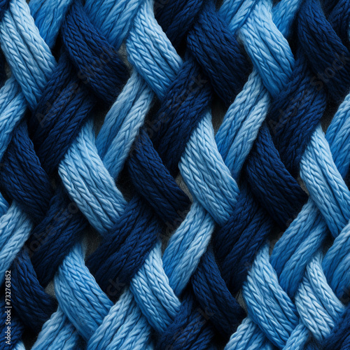 Blue braided yarn close-up 