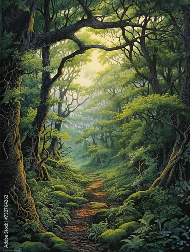 Vintage Nature Art: Sacred Groves Painting, Vintage Art Print