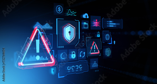 Digital cybersecurity chart with big business data and statistics icons photo