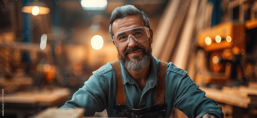 Obraz premium A carpenter working at workshop. Generative AI.