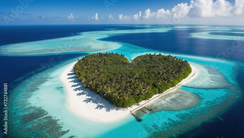 Top view of heart shaped island atoll © Sahaidachnyi Roman