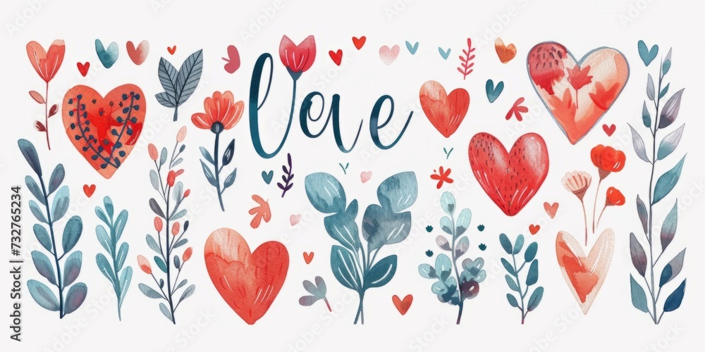 Seamless pattern and card Valentine's day, with hearts. Love vibe in watercolor hand painted style. Hand lettering. Seamless pattern and card Valentine's day, with hearts. Love vibe in watercolor hand painted style. Hand lettering.