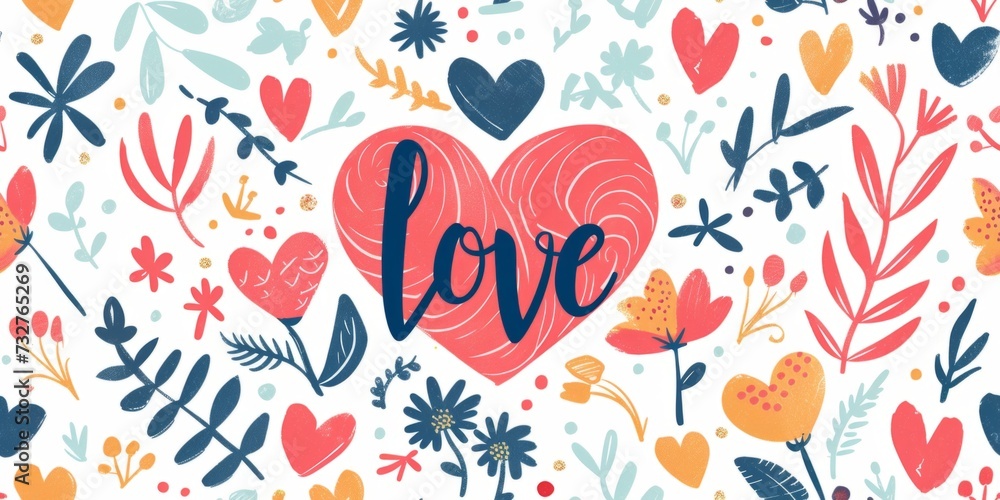 Seamless pattern and card Valentine's day, with hearts. Love vibe in watercolor hand painted style. Hand lettering. Seamless pattern and card Valentine's day, with hearts. Love vibe in watercolor hand painted style. Hand lettering.