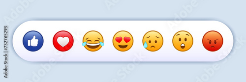 Emoji reactions. Funny emoticons faces with facial expressions. Social media emojis. Icon for website design, mobile app. Collection of emoji reactions for social media. Vector illustration